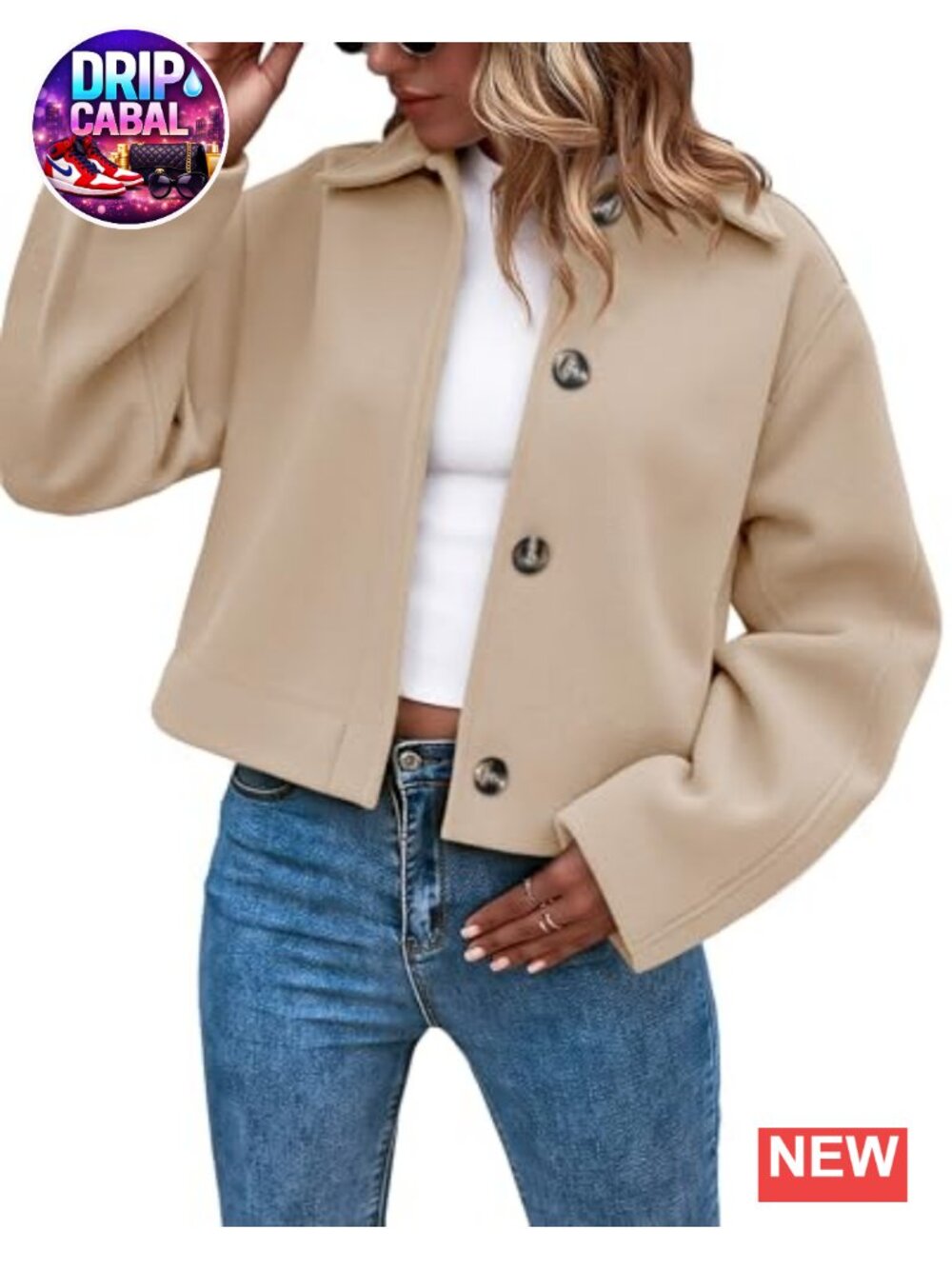 Cropped Pea Coat Button Down Long Sleeve Wool Blend Fall Winter Outerwear
